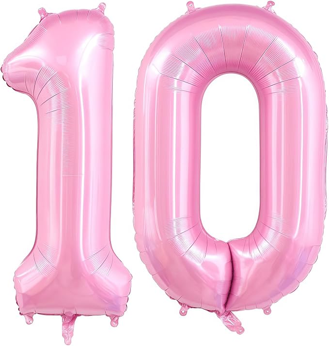 Pastel Pink 10 Balloon Number, 40 Inch Light Pink 10 Balloons Large Helium Foil by BBPOOL