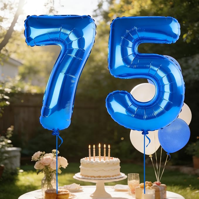 40 Inch Number 75 Balloons for 75th Birthday Party Decorations, 0-100 Dark Blue - Image 3