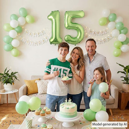 Light Green Number 15 Balloon 40 Inch, Shiny Foil Double Digit Party Decor | - Image 2