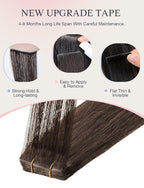 DOORES Invisi Edge Human Hair Extensions Tape in, Chocolate Brown 10 Injection Tape-ins with 10 Injection Tape-ins 50g 24 Inch, Injected Tape in Extensions Virgin Human Hair