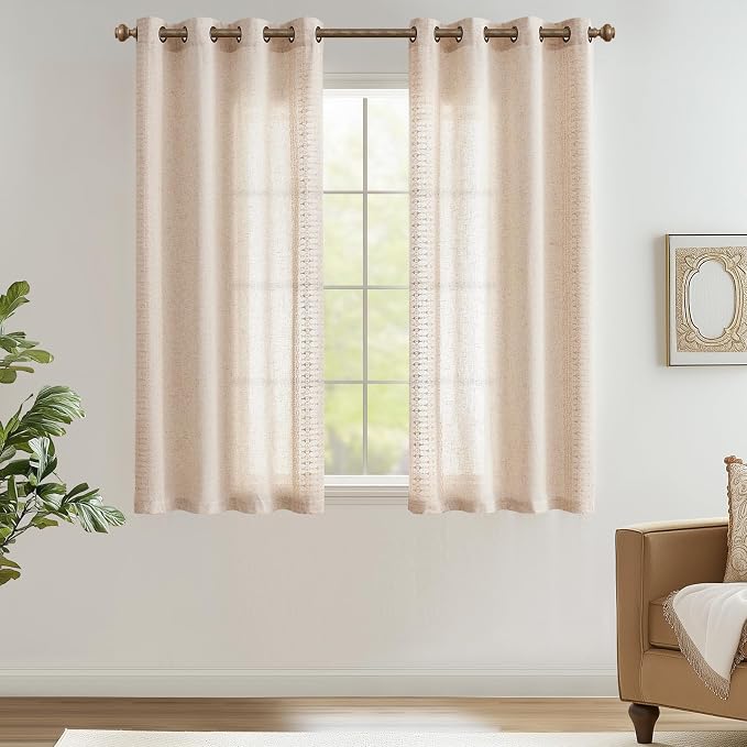 jinchan Boho Curtains for Bedroom Linen Blend Embroidered Bordered Farmhouse - Image 2