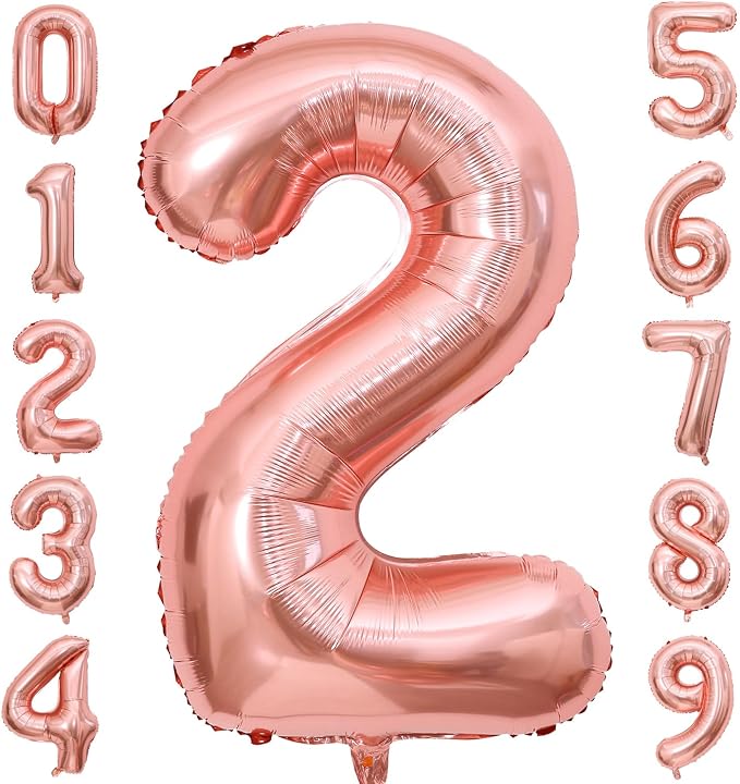 Rose Gold 2 Number Balloons, 40 Inch Big 2 Balloon Numbers Rose Gold 2 Foil by BBPOOL