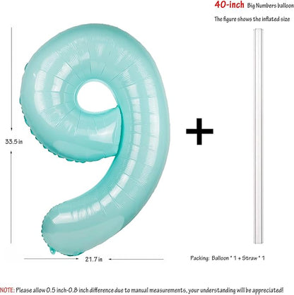 Macaron Blue Number 9 Balloon 40in Large Helium Foil Polyester Film Balloon | - Image 2