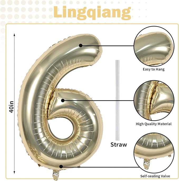 Gold 16th Birthday Balloons for Boys Girls, 40 Inch Champagne Gold Foil Number - Image 2