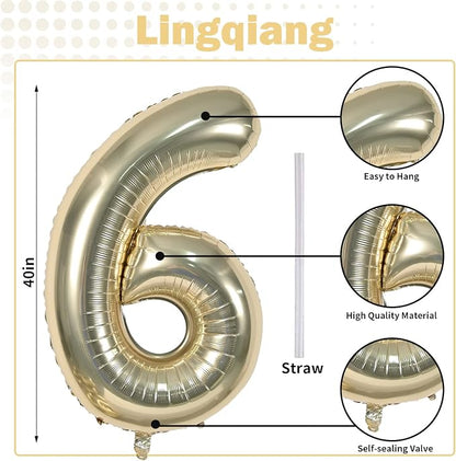 Gold 16th Birthday Balloons for Boys Girls, 40 Inch Champagne Gold Foil Number - Image 2