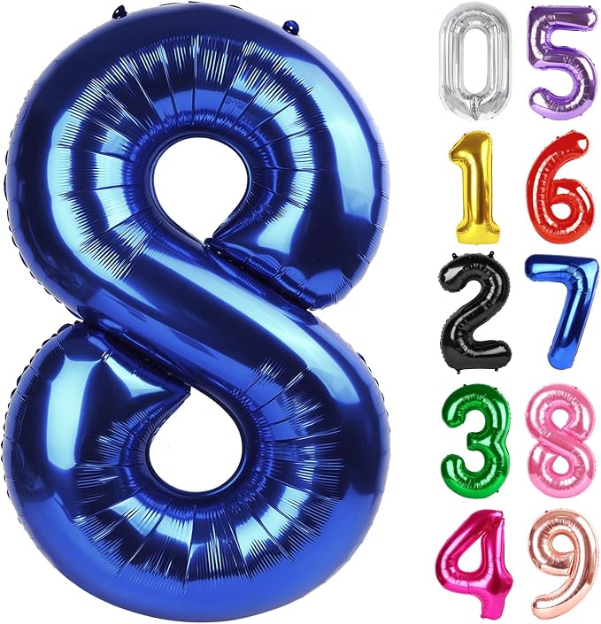 NightBlue Number 8 Balloon 40 Inch, 8th Birthday Decorations Men Women | Foil by IWERP