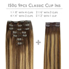 WENNALIFE Clip in Hair Extensions, 150g 18 Inch 9pcs Balayage Chocolate Brown to Caramel Blonde Remy Hair Thicker Double Weft Extensiones De Cabello Humano Con Clip Ins Straight Full Volume