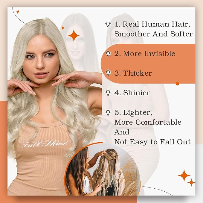 Full Shine Tape in Hair Extensions Color 613 Blonde 10Inch Short Remy Tape in Extensions Human Hair 30Gram 20Pcs Double Sided Adhesive Tapes in Invisible Skin Weft for Women Seamless Natural Straight