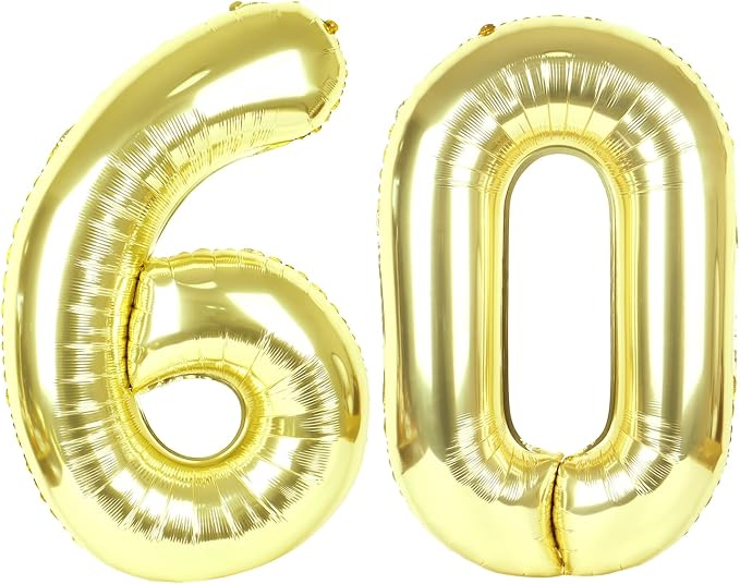 60 Balloon - Champagne Gold Birthday Number Balloons, 40 Inch Decorations | by ALPHADELTAPI
