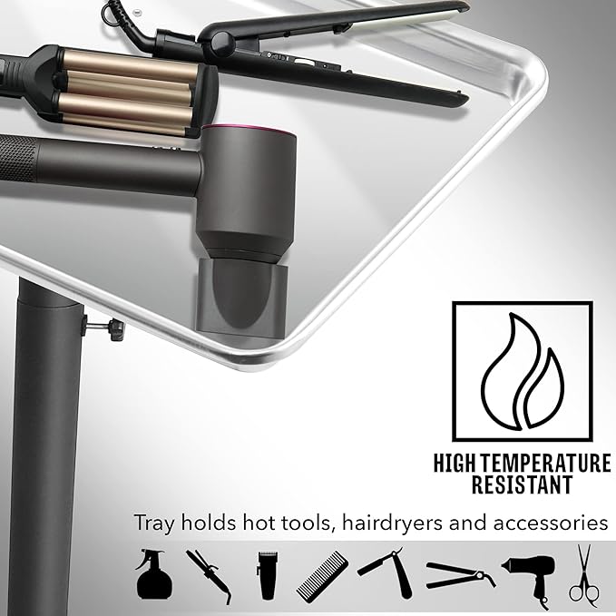 Saloniture Aluminum Salon Instrument Tray, Heavy-Duty Metal Rolling Base