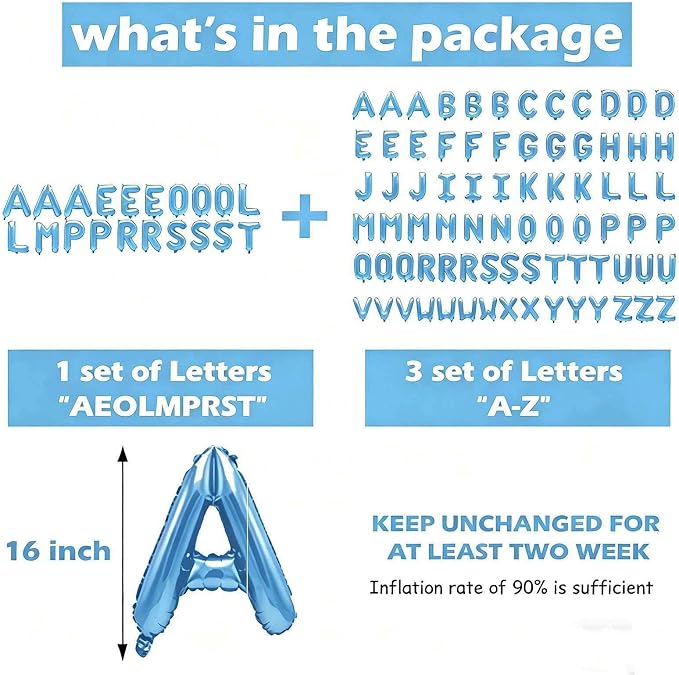 98 Pcs Baby Blue Letter Balloons, Custom 3 Set A-Z Set - Image 3