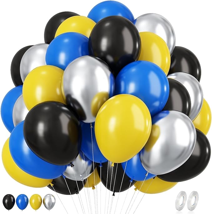 Balloons Blue Yellow and Black 60 Pcs, 12 Inch Dark Blue Yellow and Black Latex by KEPMOV