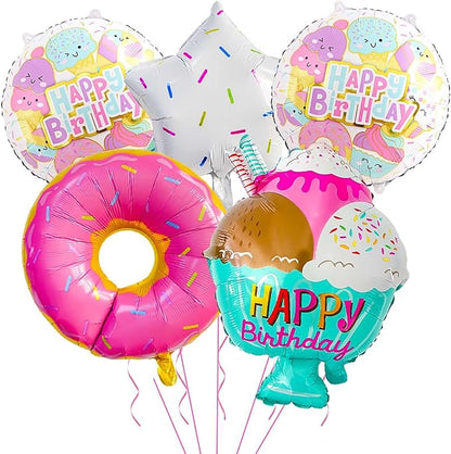 5 Pcs Donut Sweet Ice Cream Mylar Balloons Set | Ice Cream Donut Balloon Summer by Cemkhly