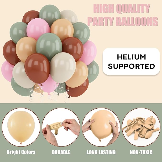 Sage Green Pink Balloons 12inch Dusty Green Pink Brown Balloon - Image 6