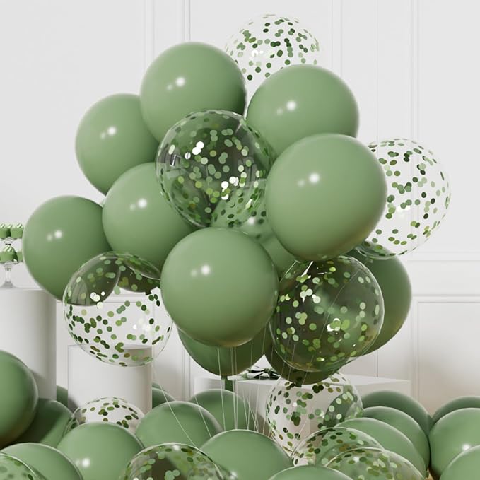 AULE 42Pcs Latex 12 Inch Sage Green Confetti Balloons Set | Sage Green Party by AULE