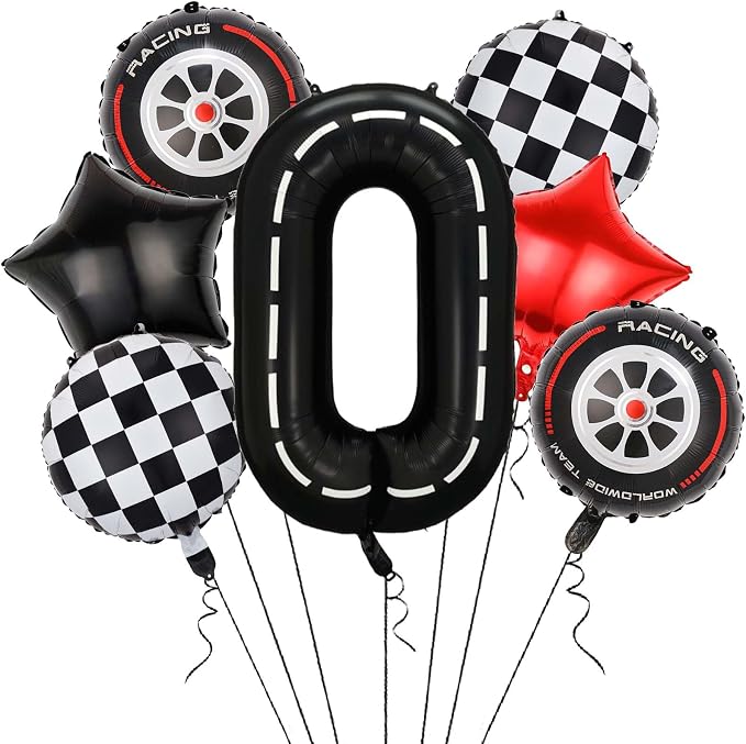 Race Car Balloons, 40 Inch Racetrack Number 0 Balloon, Big Number Balloons Black by Yexnum