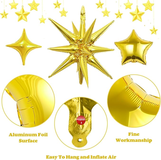 14pcs Green Gold Star Balloons, Mixed Star Foil Balloon, 22Inch Explosion Stars - Image 6