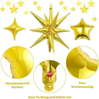 14pcs Green Gold Star Balloons, Mixed Star Foil Balloon, 22Inch Explosion Stars - Image 6
