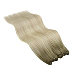 YoungSee 100g Sew in Hair Extensions Real Human Hair Ombre Human Hair Weft Extensions Ash Blonde Ombre Platinum Blonde Highlights Sew in Hair Extension for Short Hair 14inch