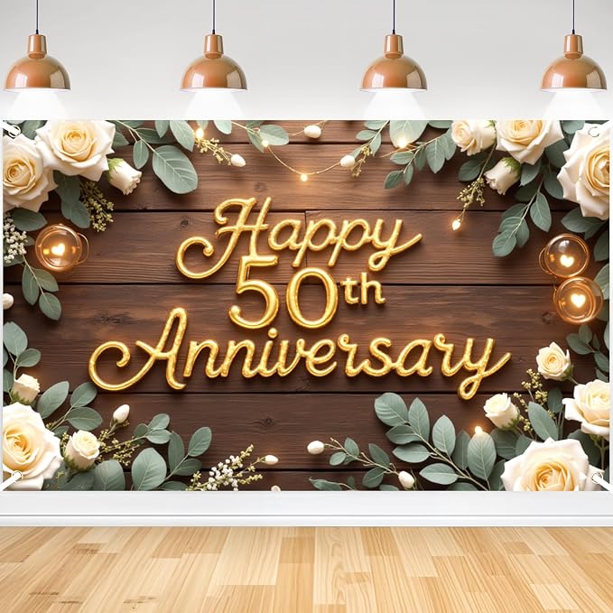 Happy 50th Anniversary Decorations Banner, 50th Wedding Anniversary Party by Spriggenix
