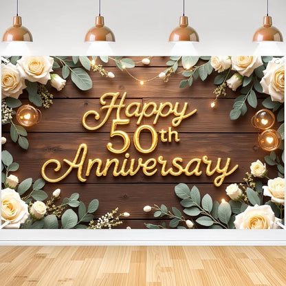 Happy 50th Anniversary Decorations Banner, 50th Wedding Anniversary Party by Spriggenix