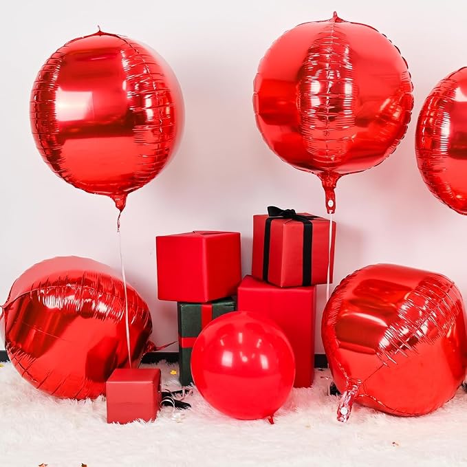 6Pcs Red Round Foil Balloons, Giant 4D Round Ball Balloons, 22 Inch Metallic - Image 3
