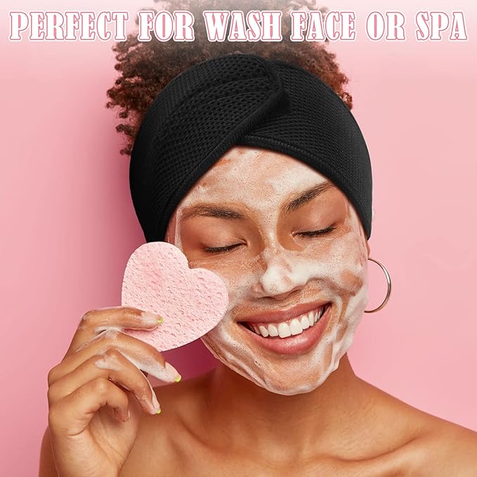 Haysandy Hair Wrap, 4 Pieces Mesh Hair Wrap for Black Women - Face Wash Makeup Hair Accessories Headbands (Black, Blue, 1 Count Pack of 1)