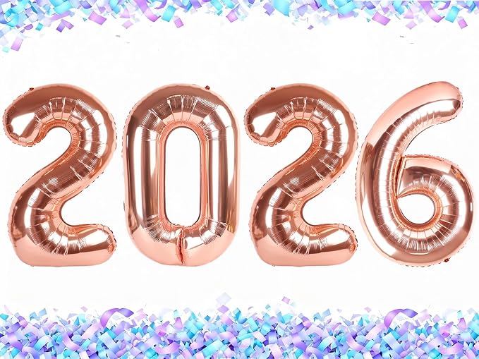 2026 Rose Gold Numbers Balloon 40 Inch, Happy New Years 2026 Balloons by Upgesy