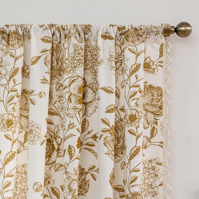 Vintage Tan Floral Curtains - Image 3