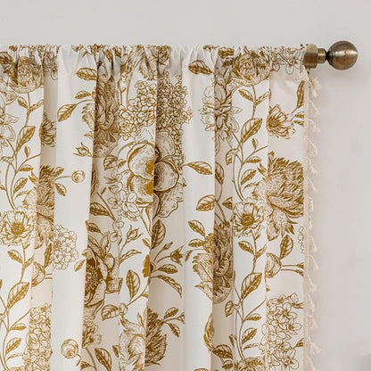 Vintage Tan Floral Curtains - Image 3