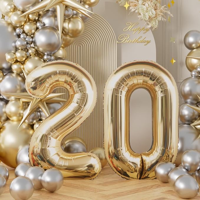 AULE 40 Inch Light Gold 20 Balloon Number Foil 0-9 Birthday Big Numbers | - Image 2