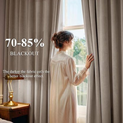 Camel Beige Velvet Curtains for French Door Decor, 2 Panels | 300GSM Thick Soft - Image 3