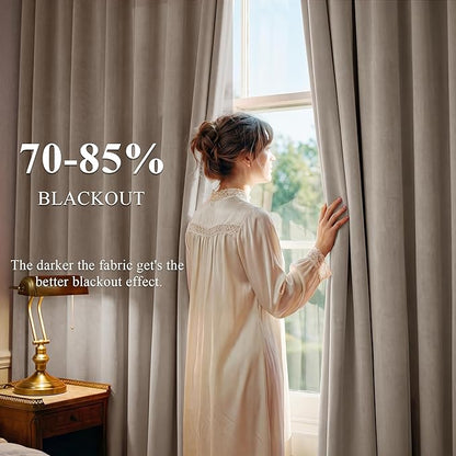 Camel Beige Velvet Curtains for French Door Decor, 2 Panels | 300GSM Thick Soft - Image 3