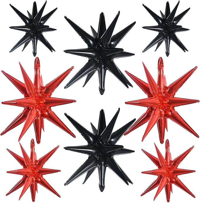 TONIFUL 8 Pcs Star Balloons Black and Red Foil Explosion Party Decorations | 2 by TONIFUL