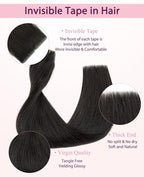 Pinkpearl Invisible Tape in Hair Extensions Human Hair, 20pcs 18inch 50g #2 Dark Brown Injection Tape in Extensions Real Remy Straight Seamless Silky Human Hair Injected
