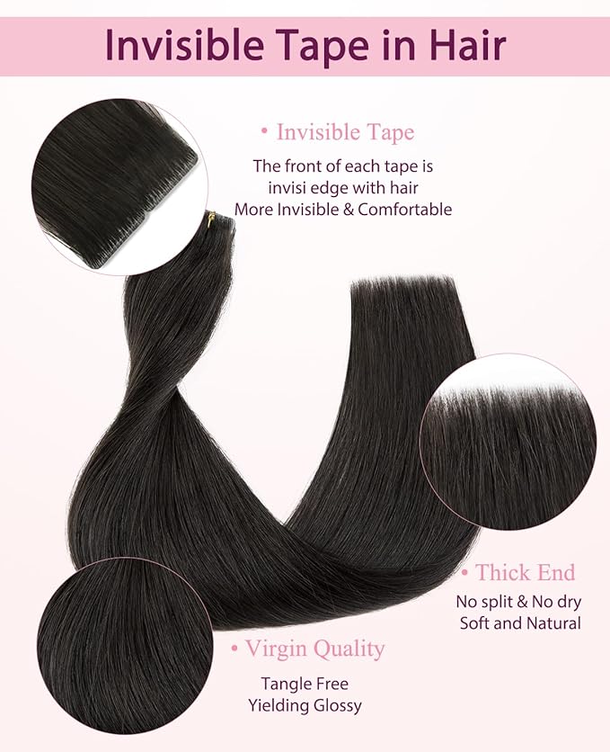 Pinkpearl Invisible Tape in Hair Extensions Human Hair, 20pcs 20inch 55g #2 Dark Brown Injection Tape in Extensions Real Remy Straight Seamless Silky Human Hair Injected