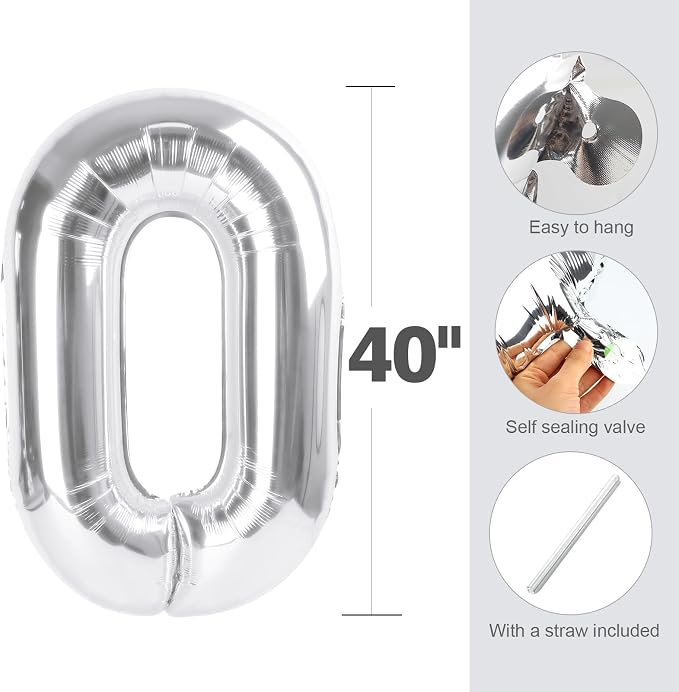 0 Balloon 40 inch Silver Number Balloons - Image 5