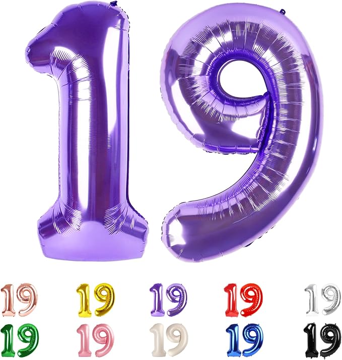 19 Balloon Numbers 40Inch for 19th Year Old Birthday Decorations, Inflation by Mluchee