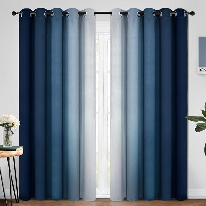 Yakamok Ombre Curtains Blue and Greyish White by Yakamok
