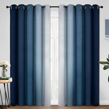 Yakamok Ombre Curtains Blue and Greyish White by Yakamok