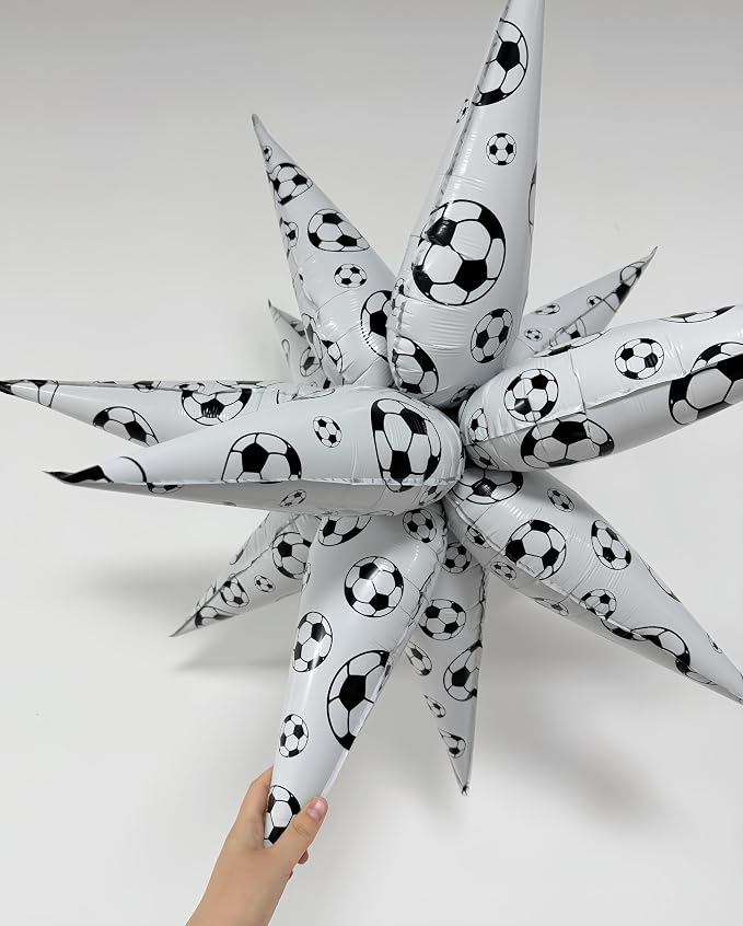 4D Soccer Ball Balloons 32 Inch/Black White Soccer Explosion Star Foil Balloons - Image 3