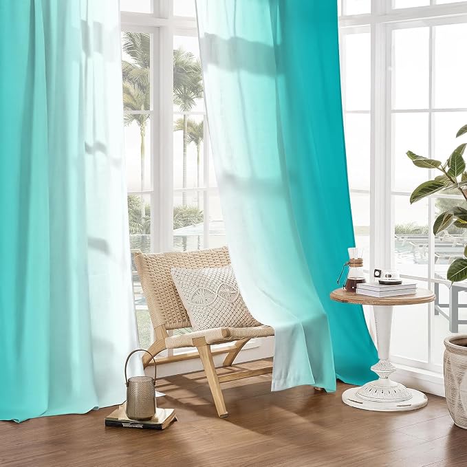Turquoise Curtains for Living Room 84 Inch Length Teal Ombre Curtains 2 Panel - Image 7