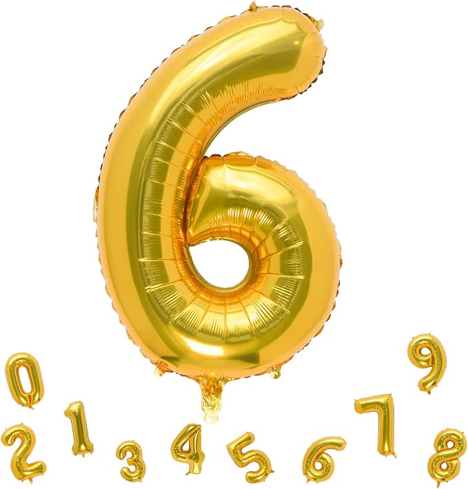 32 Inch Gold Number 6 Balloons Foil Ballon Digital Birthday Party Decoration by MEIDUOCO