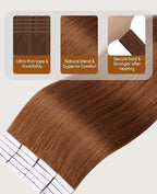VINBAO 60g Invisible Tape in Hair Extensions Copper Seamless Invisi Edge Tape in Hair Extensions Auburn Ginger 22in 20pcs Injected Tape 22inch #33