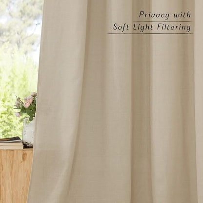 NICETOWN Linen Flax Semi Sheer Curtains 94" Length, Grommet Window Treatments - Image 5