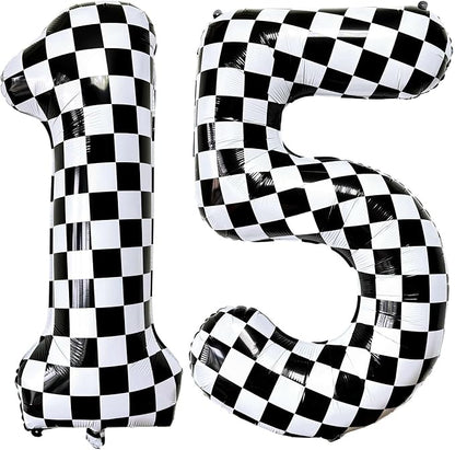 LHOAVWE Number 15 Checkered Balloons 40 Inch Giant Race Car Checkered 15 Number by LHOAVWE