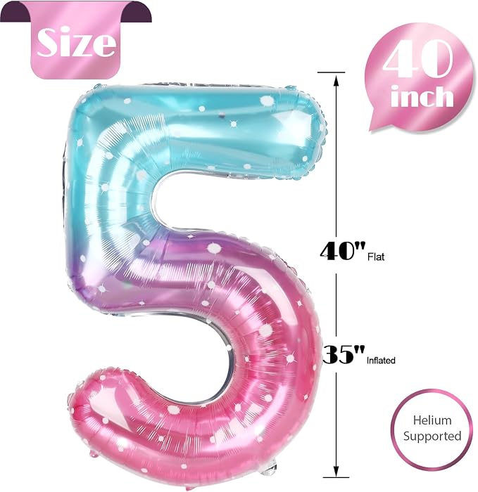 Starry Sky Number 5 Balloon 40 Inch, 5th Birthday Decorations Men Women | Foil - Image 5