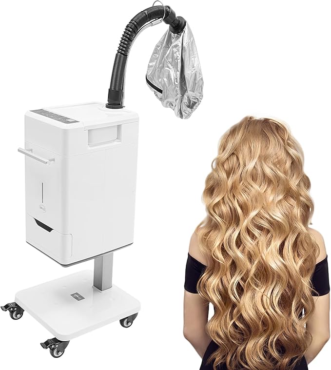 110V 500W Nano Hair Steamer, Electric Multifunctional Anion Hair Dyeing Machine, Hair Oil Machine with 2 Steamed HairHats & 4 Wheels, Stand Up Base Salon Spa Equipment