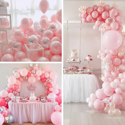 PartyWoo Pink White and Silver Balloons 66pcs 12 Inch Pink White Balloons | - Image 5