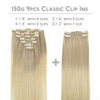 WENNALIFE Clip in Hair Extensions, 150g 14 Inch 9pcs Ash Blonde to Golden Blonde and Platinum Blonde Human Hair Extensions Thicker Clip in Hair Extensions Real Human Hair Clip Set Double Weft